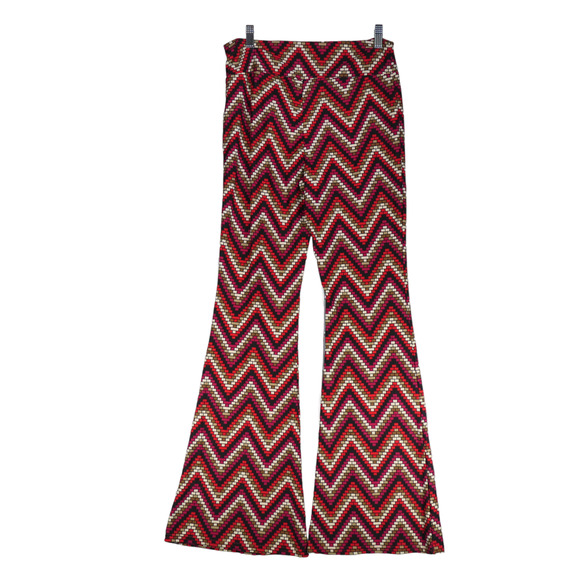 NEW Lounge Pants Womens M Juniors L Chevron 70's 80's Boho High Rise Flare Leg - Picture 5 of 8